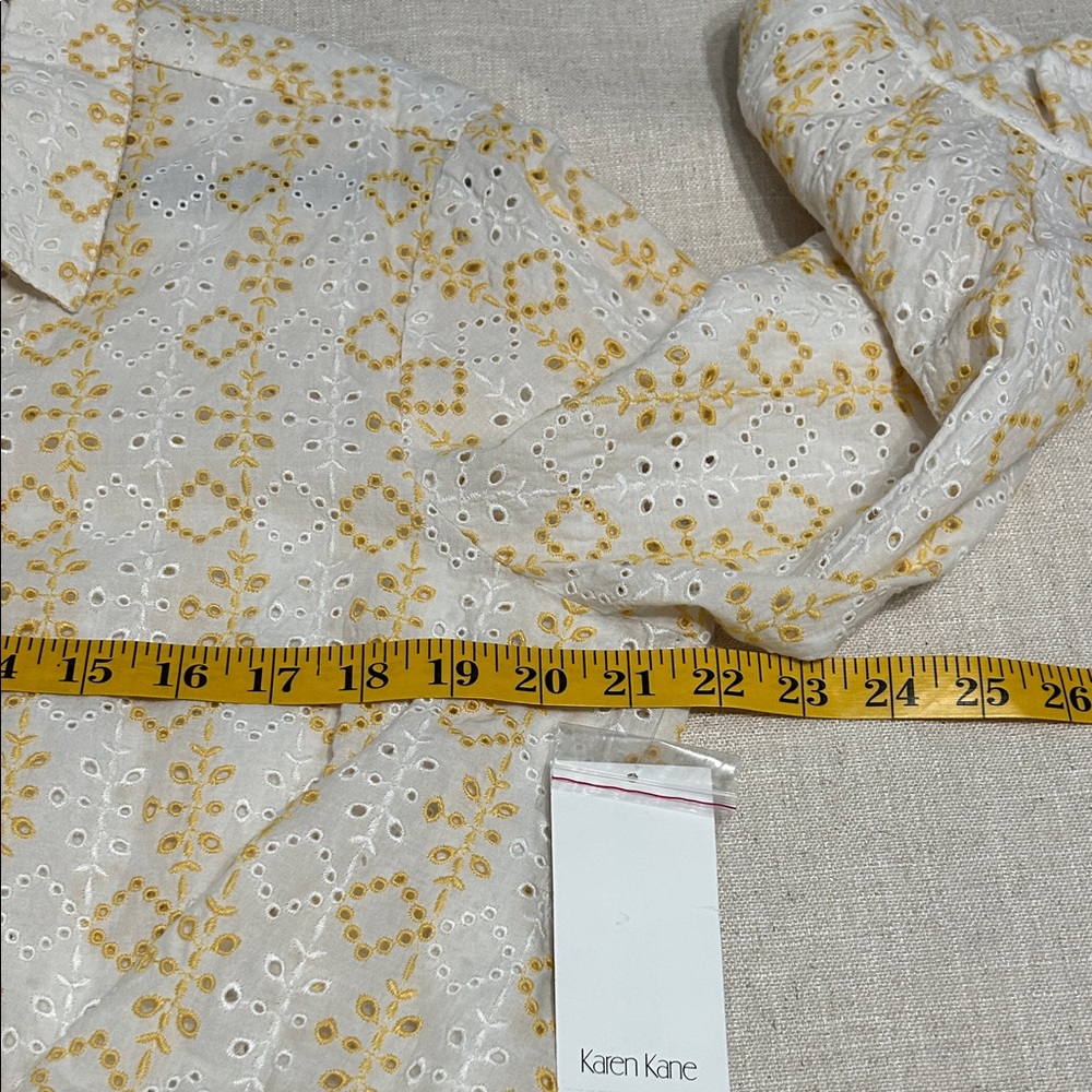 Karen Kane Tie Front Blouse Women’s L Tropic Sun Eyelet Bell Sleeves Spring NWT - Picture 11 of 15
